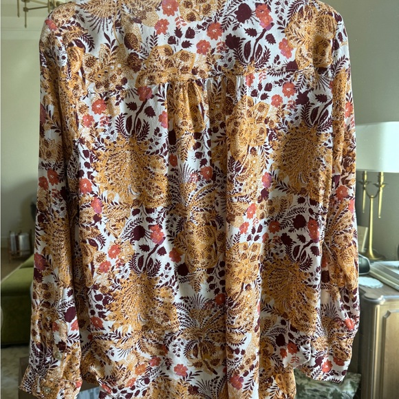 Anthropologie Pilcro The Romy  Buttondown Shirt Peach Rust Burgundy Harvest Gold - Picture 2 of 6